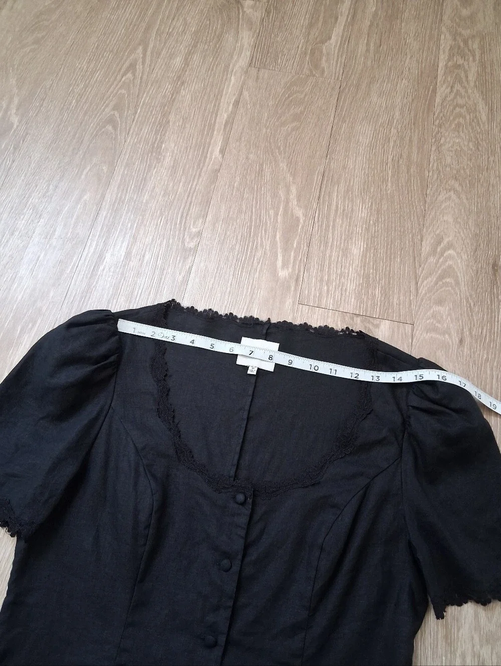 Reformation Anabella Black Linen Blouse Milkmaid Lace Parisian